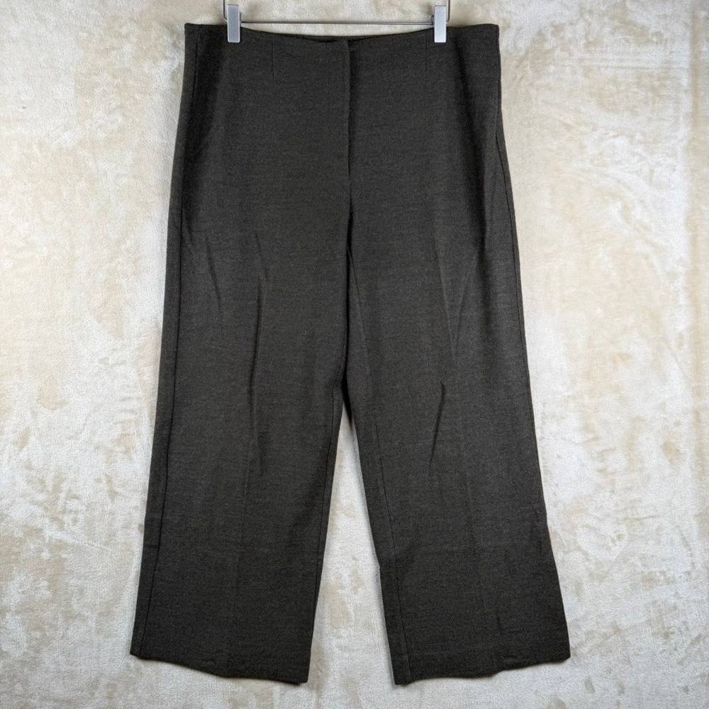 Eileen Fisher Womens M Olive Brown Textured Wool Blend Wide Leg Cropped Pants